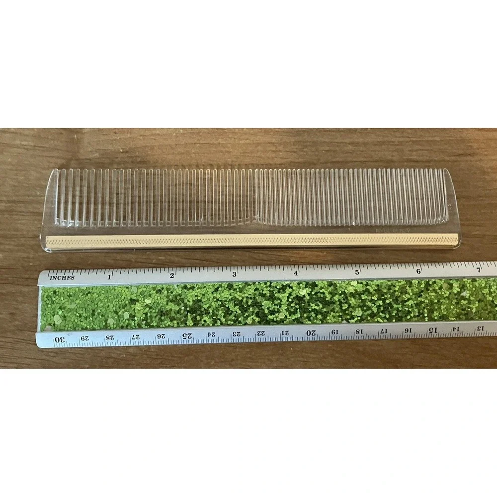 Vintage 60's VANITY SET BRUSH & COMB Blue/Gold Striped Design - Nylon Brush USA